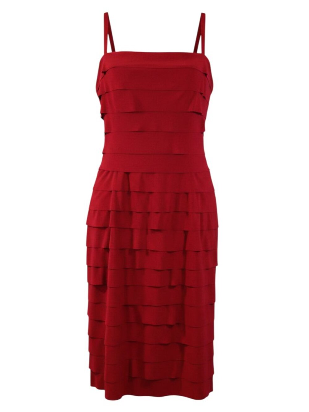 Evan Picone Red Tiered Ruffle Cocktail Midi Dress Size 8